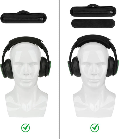 Geekria Hook and Loop Headband Cover + Pad Set, Protector with Zipper Closure Compatible with Medium Sized Headphones, Easy DIY Installation (Protein Leather/Black)