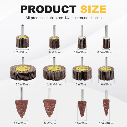 AOKLIT 24 Pcs 80 Grit 1/4inch Abrasive Flap Wheel Sander Set,Aluminum Oxide Flap Wheels Cylindrical Cone Shape Sanding Wheel for Remove Rust and Weld Burr - PuriLite