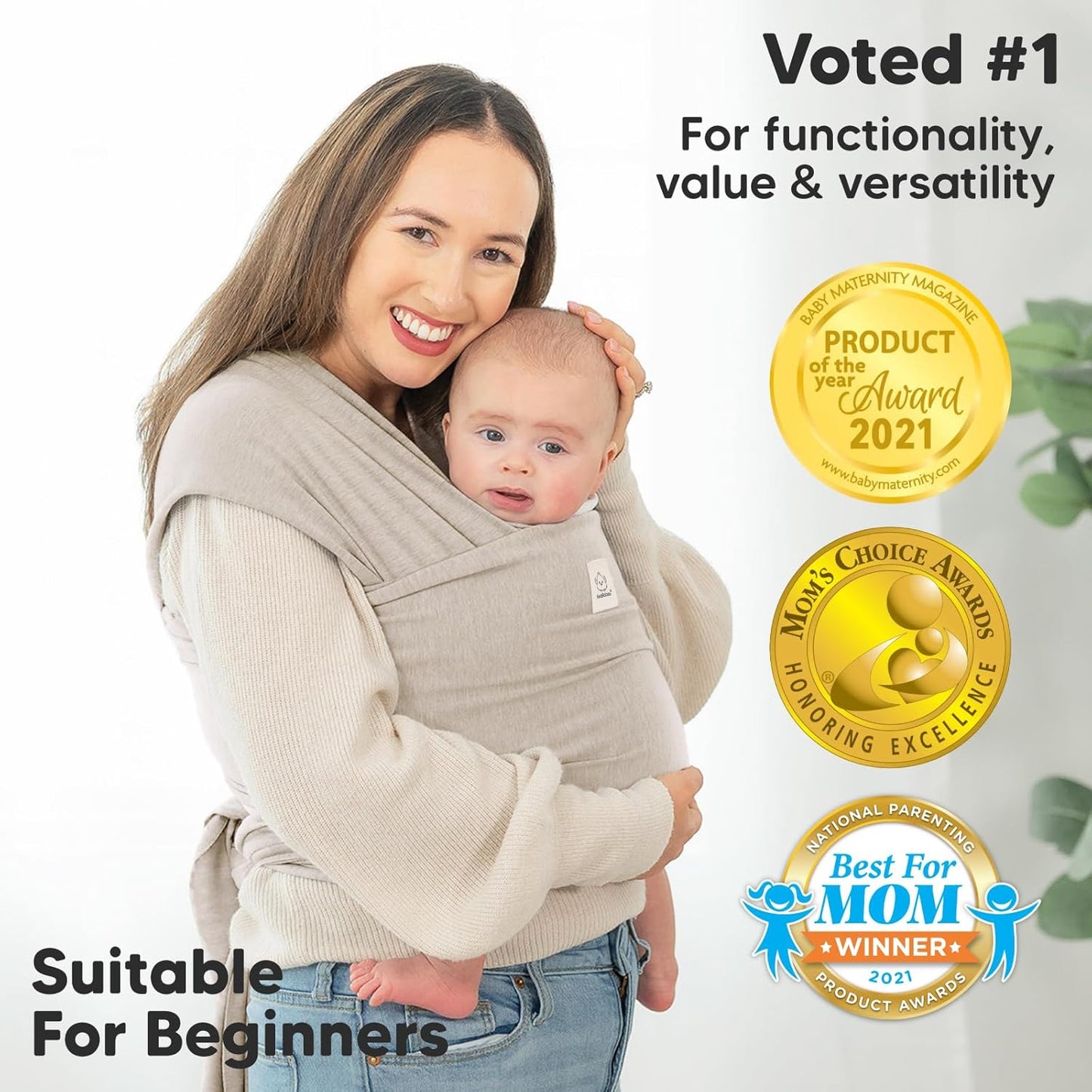 KeaBabies Baby Wrap Carrier - All in 1 Original Baby Carrier Newborn To Toddler Sling, Easy to Wear, Hands Free Bonding, Lightweight, Breathable Infant Wraps (Trendy Black)