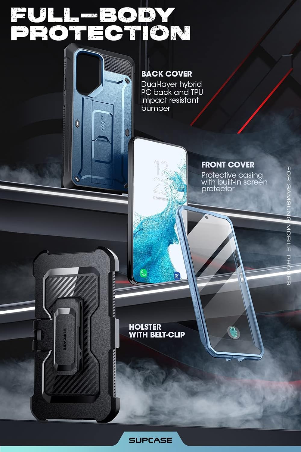 SUPCASE Unicorn Beetle Pro Case for Samsung Galaxy S23 Ultra 5G (2023), [Extra Front Frame] Full-Body Dual Layer Rugged Belt-Clip & Kickstand Case with Built-in Screen Protector (Black)