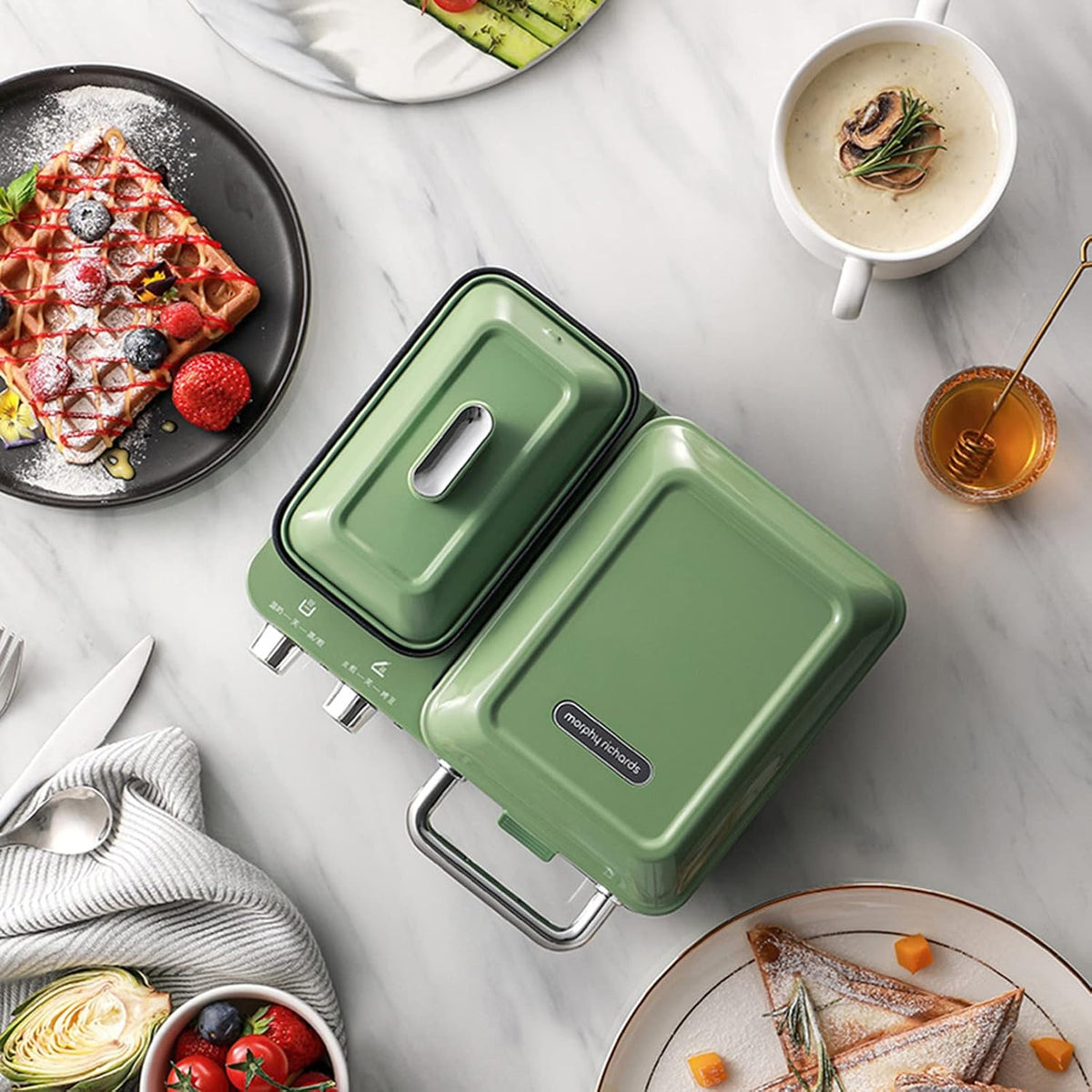 Small Breakfast Machine Mini Sandwich MachineBreakfast Machine Multifunctional Portable Non Stick Apply to Dormitory Travel Home Kitchen Breakfast Station (Color : Pink)