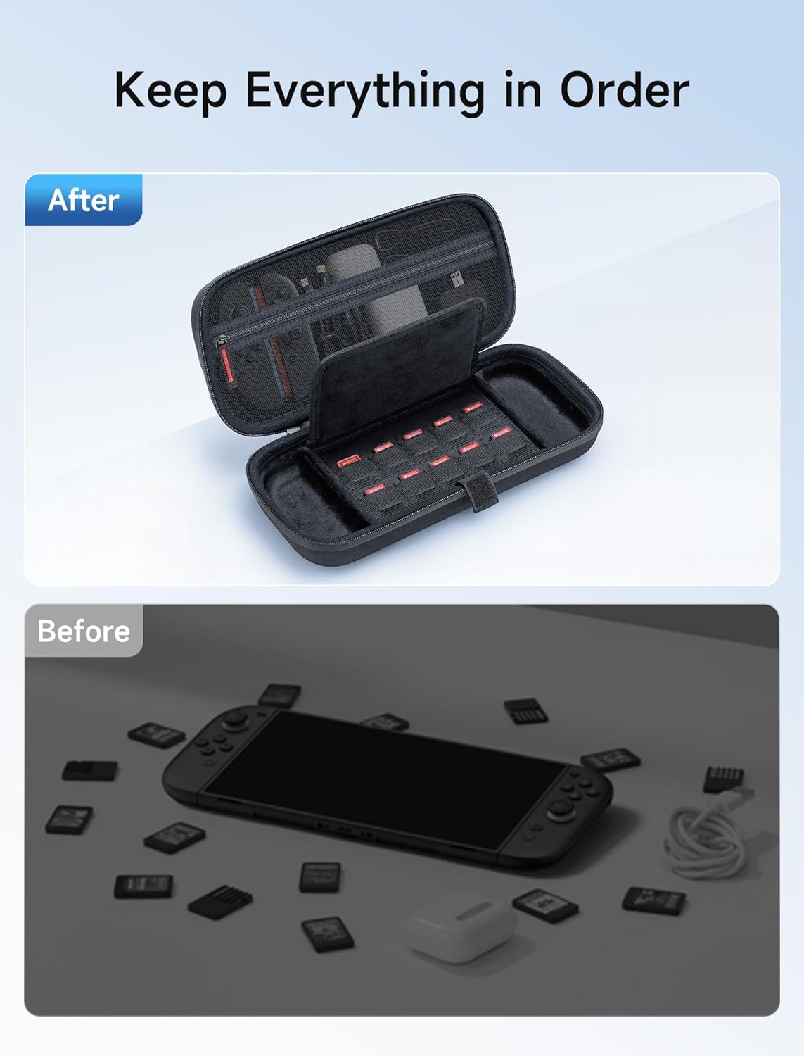 JSAUX Carrying for Nintendo Switch 2 2025, Hard Shell Travel Case with 20 Game Card Slots, Large Accessory Pocket for Joy-Con, Charger, Cables, Stylish Protective Bag for Switch 2, Black