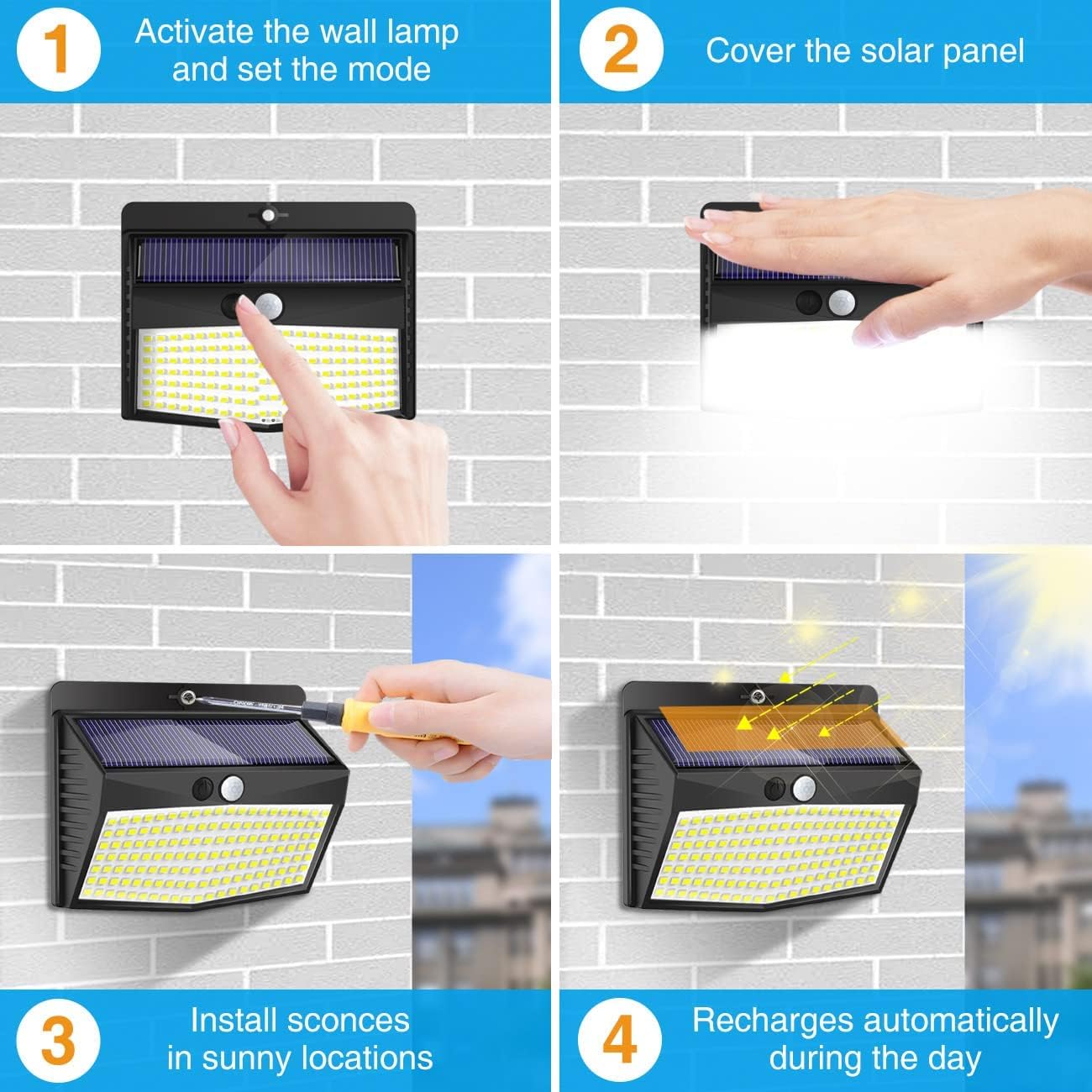 Solar Lights Outdoor, [ 8 Pack/138LED ] Solar Motion Sensor Light Outdoor with 3 Lighting Modes Wireless Waterproof Solar Wall Lights Solar Security Lights for Fence Yard Garden Deck Garage