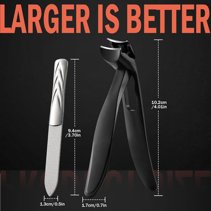 BEZOX Angled Head Nail Clippers for Seniors - Ergonomic Toenail Clipper for Thick Nails, Premium Steel Nail Cutter Trimmer with Catcher for Men and Women - Black