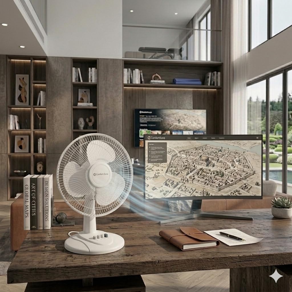 Comfort Zone 12" Oscillating Table Fan (White) – Quiet 3-Speed Fan for Bedroom, Office & Air Circulation