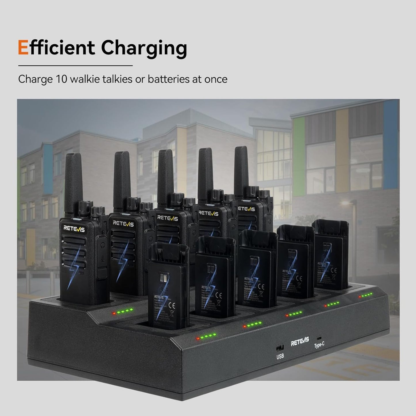 Retevis RT68H 2 Way Radios Long Range with 10 Way Charger,Walkie Talkies Rechargeable for Adults,Easier Charging,Easier Management,LED Display, Keypad Lock,Hands Free Compact Walkie Talkie (10 Pack)