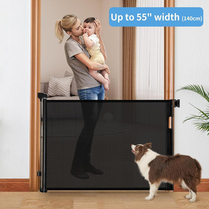 Retractable Baby Gate,Mesh Baby Gate or Mesh Dog Gate,33.6" Tall,Extends up to 55" Wide,Child Safety Gate for Doorways, Stairs, Hallways, Indoor/Outdoor (Black 33.6"x55")