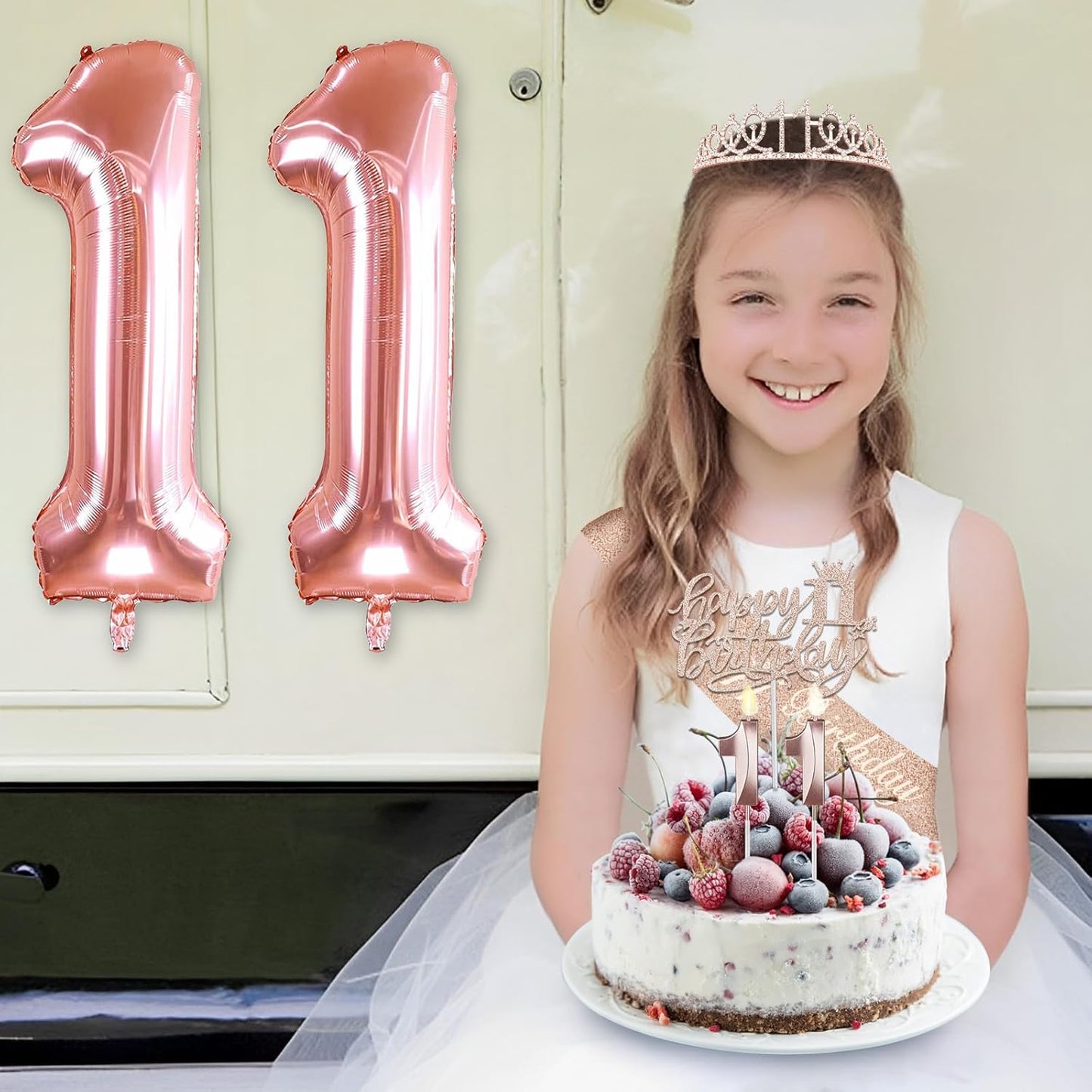 65th Birthday Decorations for Women, Including 65th Birthday Sash and Crown, Cake Topper and Candles, Number Balloons Rose Gold, 65 Year Old Gifts for Women