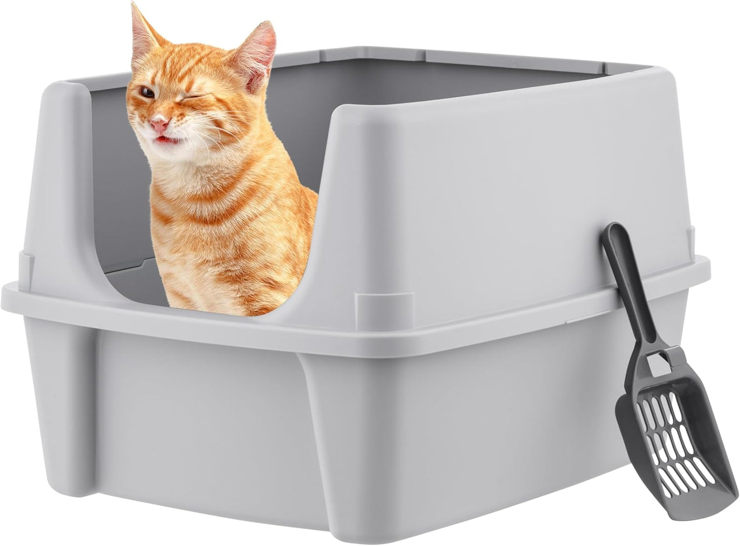 IRIS USA Top Entry Cat Litter Box with Scoop - Large - Stylish Enclosed Round Oval Kitty Dog Proof Box, Litiere Pour Chat Bac - White/Beige