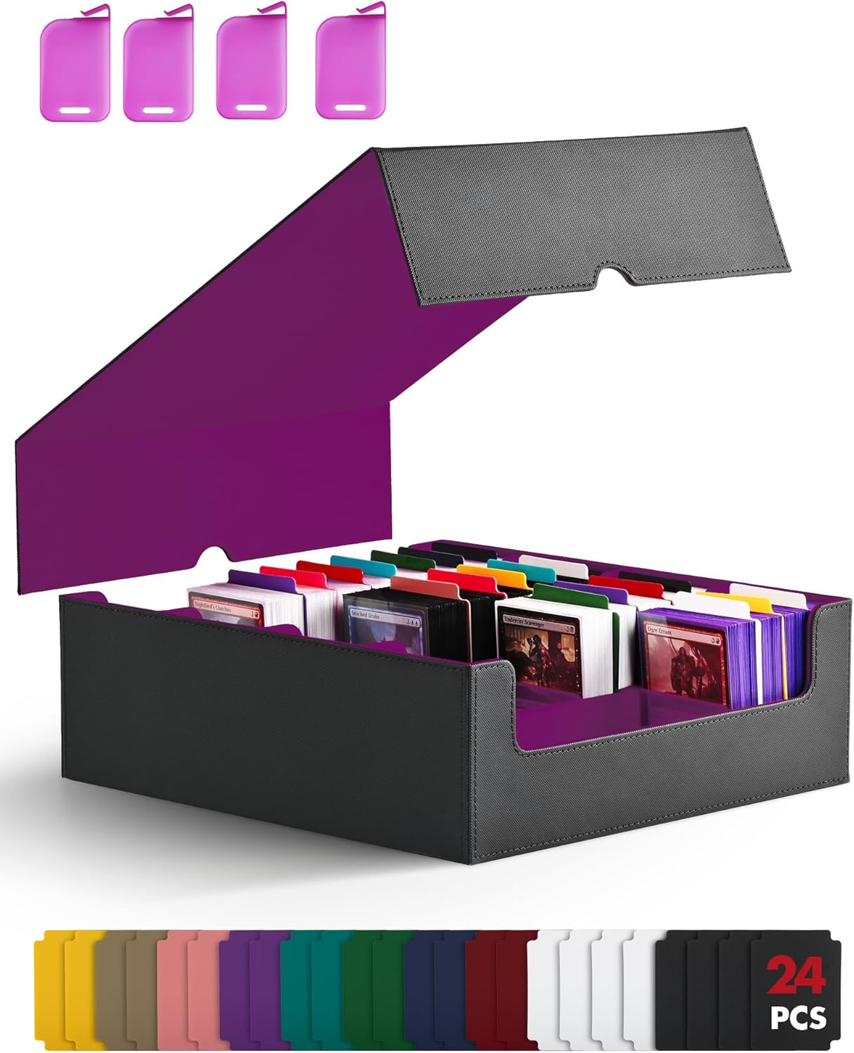 ZLCA Card Storage Box for MTG PTCG, Commander Deck Box Holds 3000+ Cards, Card Storage Case with 4 Stoppers, Card Organizer for TCG Sport Cards (Black)