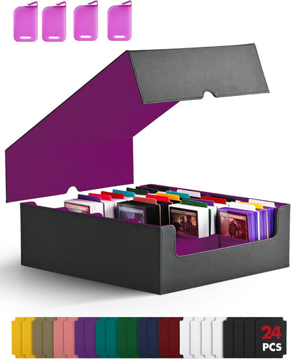 ZLCA Card Storage Box for MTG PTCG, Commander Deck Box Holds 3000+ Cards, Card Storage Case with 4 Stoppers, Card Organizer for TCG Sport Cards (Black)