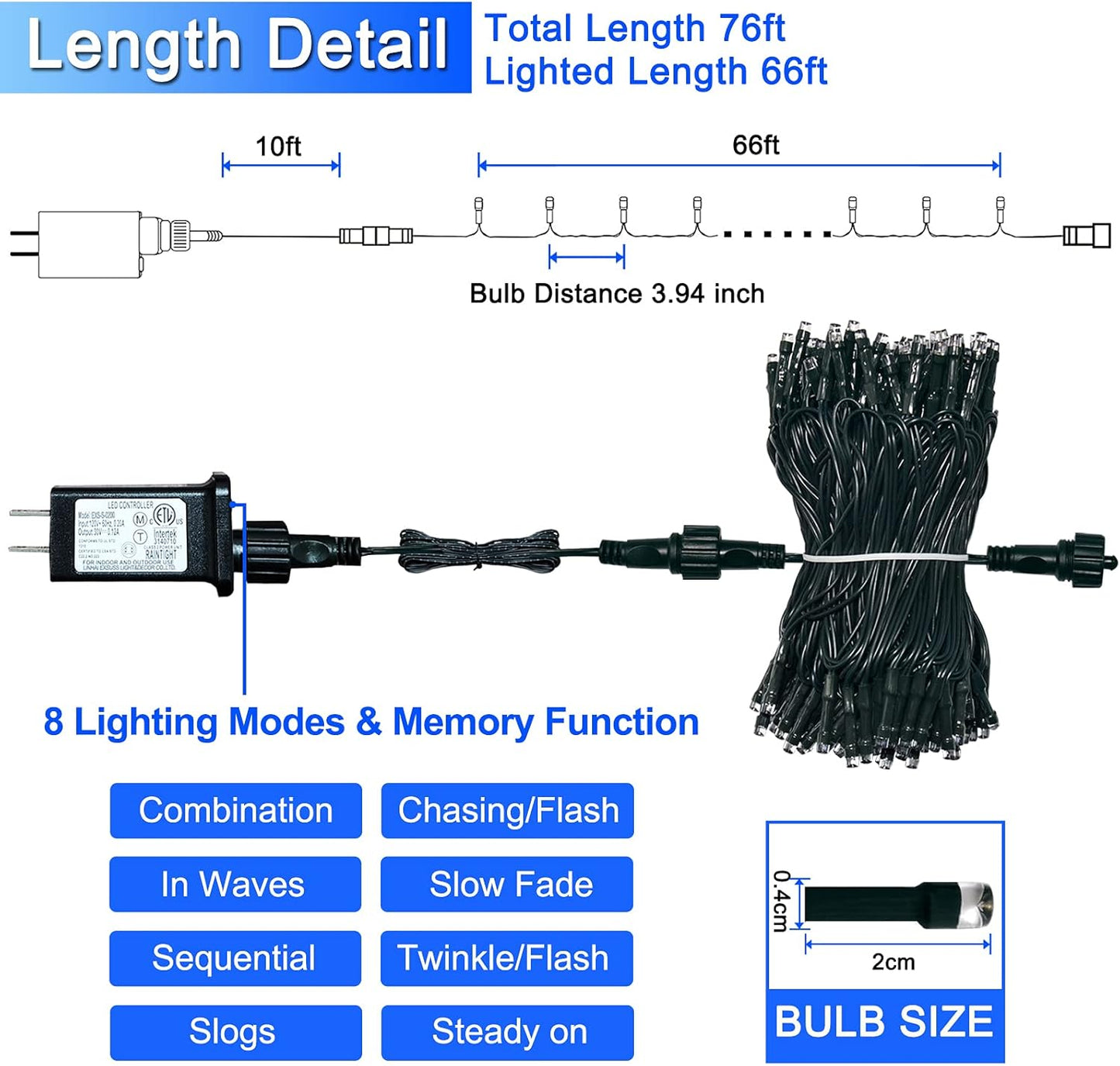JMEXSUSS 66ft 200 LED Halloween Lights Outdoor, Orange String Lights Clear Wire, 8 Modes Orange Halloween Christmas String Lights Plug in for Tree Indoor Patio Garden Thanksgiving Decorations