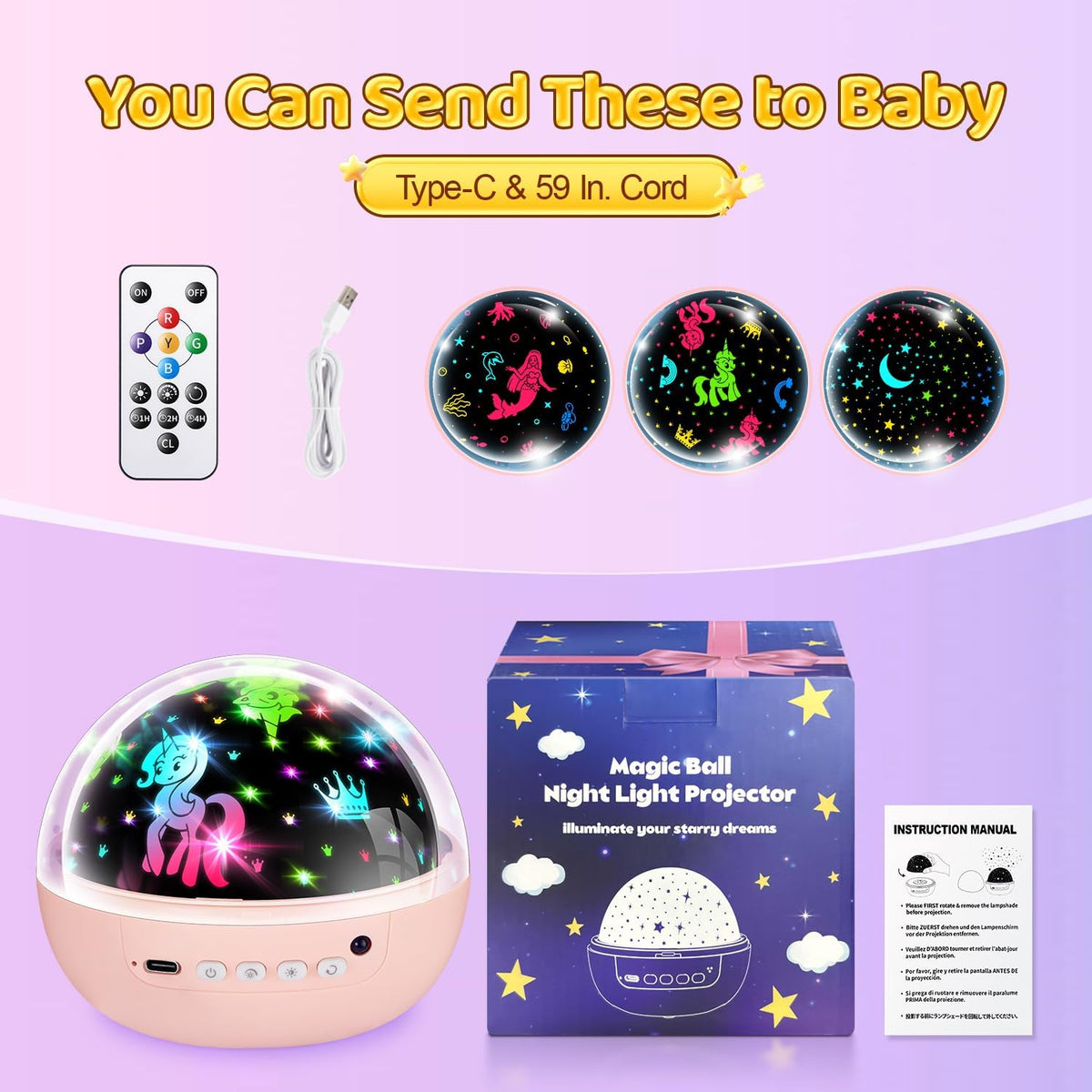 Night Light Projector, 3 Films+93 Colors Kids Projector Night Light