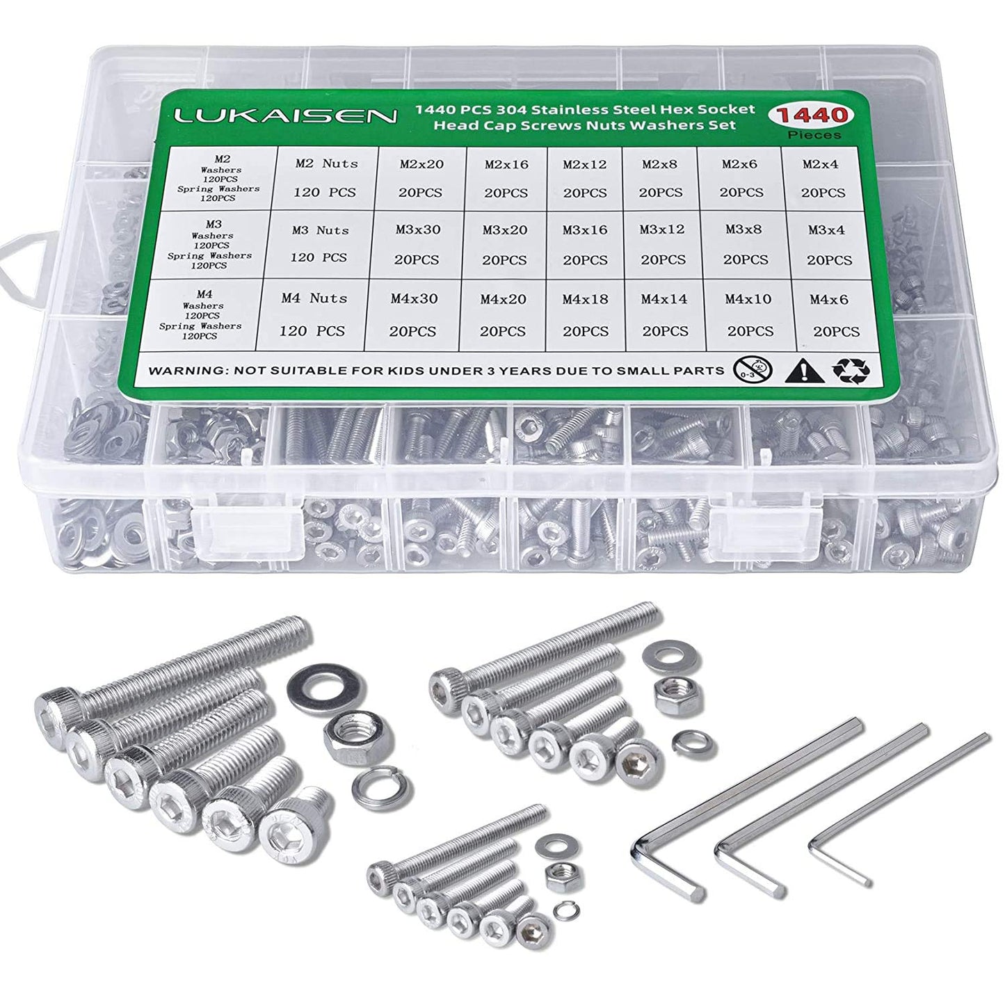 860PCS Metric Screw Assortment Kit, M2 M3 M4 M5 Machine Screws with Lock & Flat Washers, 10.9 Grade Alloy Steel, Metric Hex Button Head Cap Nuts and Bolts Assortment Kit with 4 Wrenches