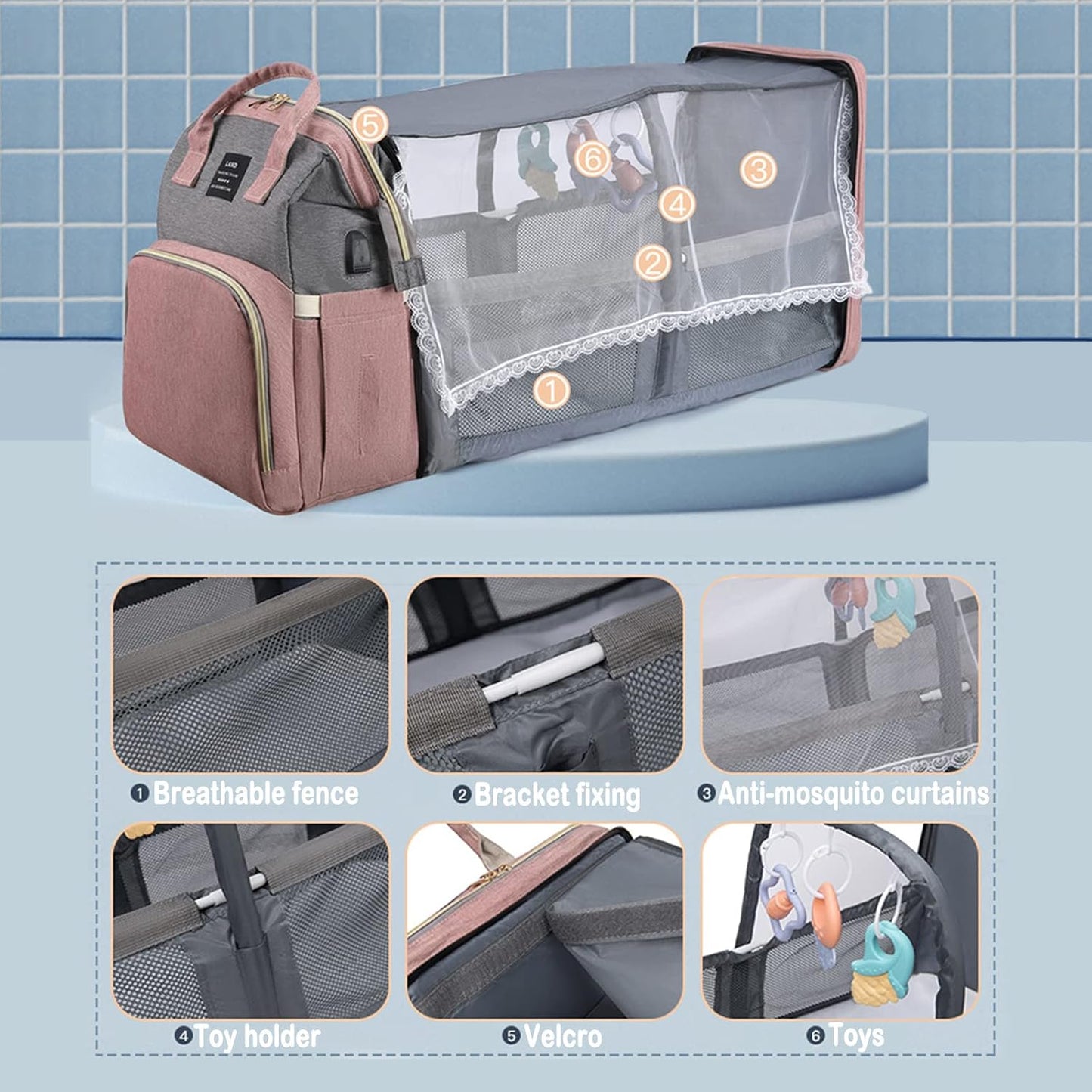 Diaper Bag Backpack | Large Capacity Baby Travel Bag with Portable Changing Pad