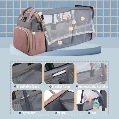 Diaper Bag Backpack | Large Capacity Baby Travel Bag with Portable Changing Pad