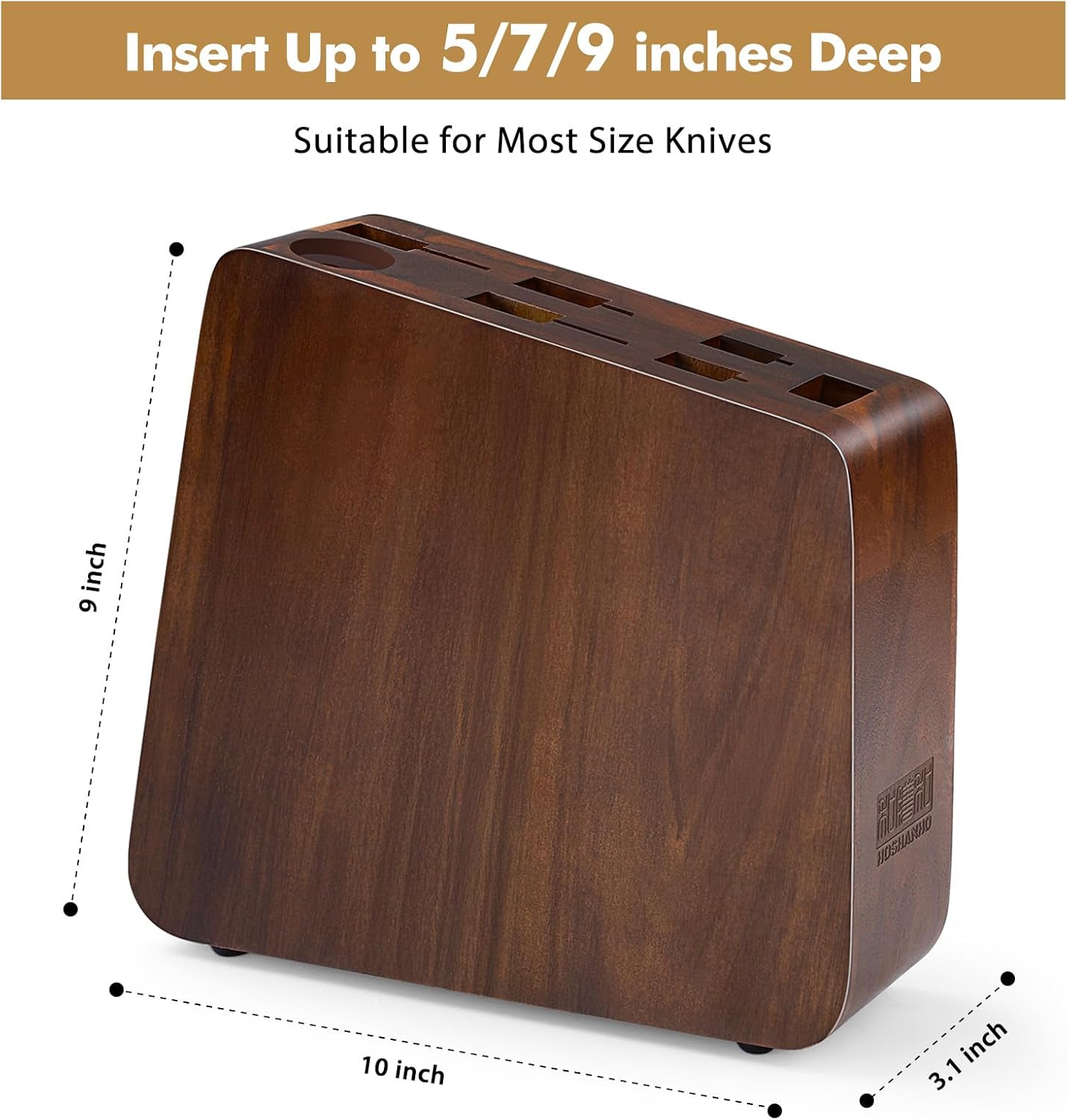 HOSHANHO Magnetic Knife Block 14 x 10 Inches, Double Sided Magnetic Knife Holder Rack for Kitchen Counter, Acacia Wood Magnetic Knife Storage Stand with Knife Sharpener