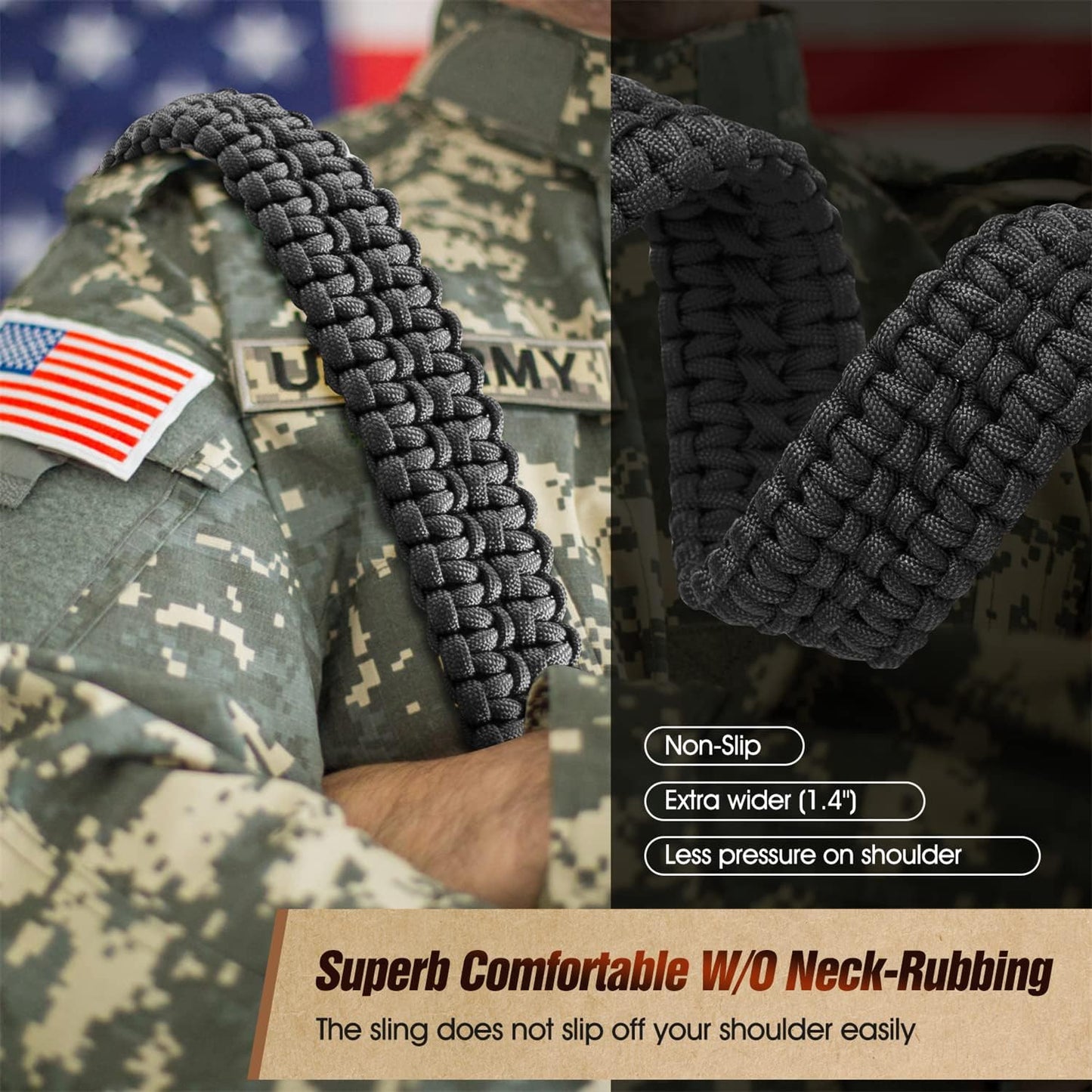 VVAAGG Two-Point Sling with Swivel, Non-Slip Paracord Sling with Adjustable Length Strap