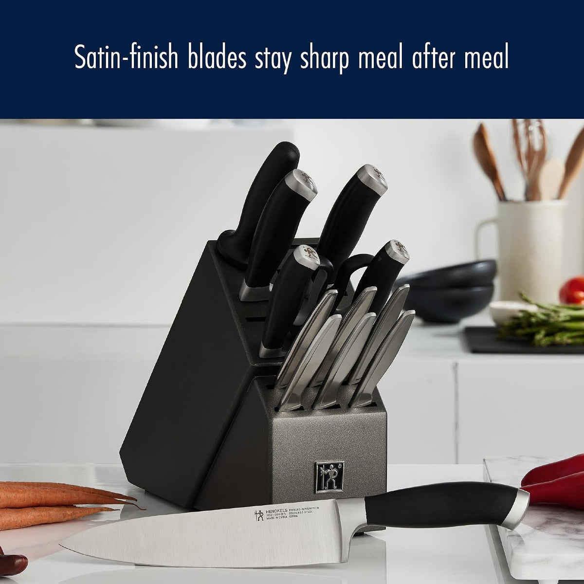 HENCKELS Forged German Stainless Steel 14 Pc Knife Block Set - Ultra Sharp Blades, Professional Chef's Knife Set, Knife Set with Block, Kitchen Knife Set, Dishwasher Safe - Black