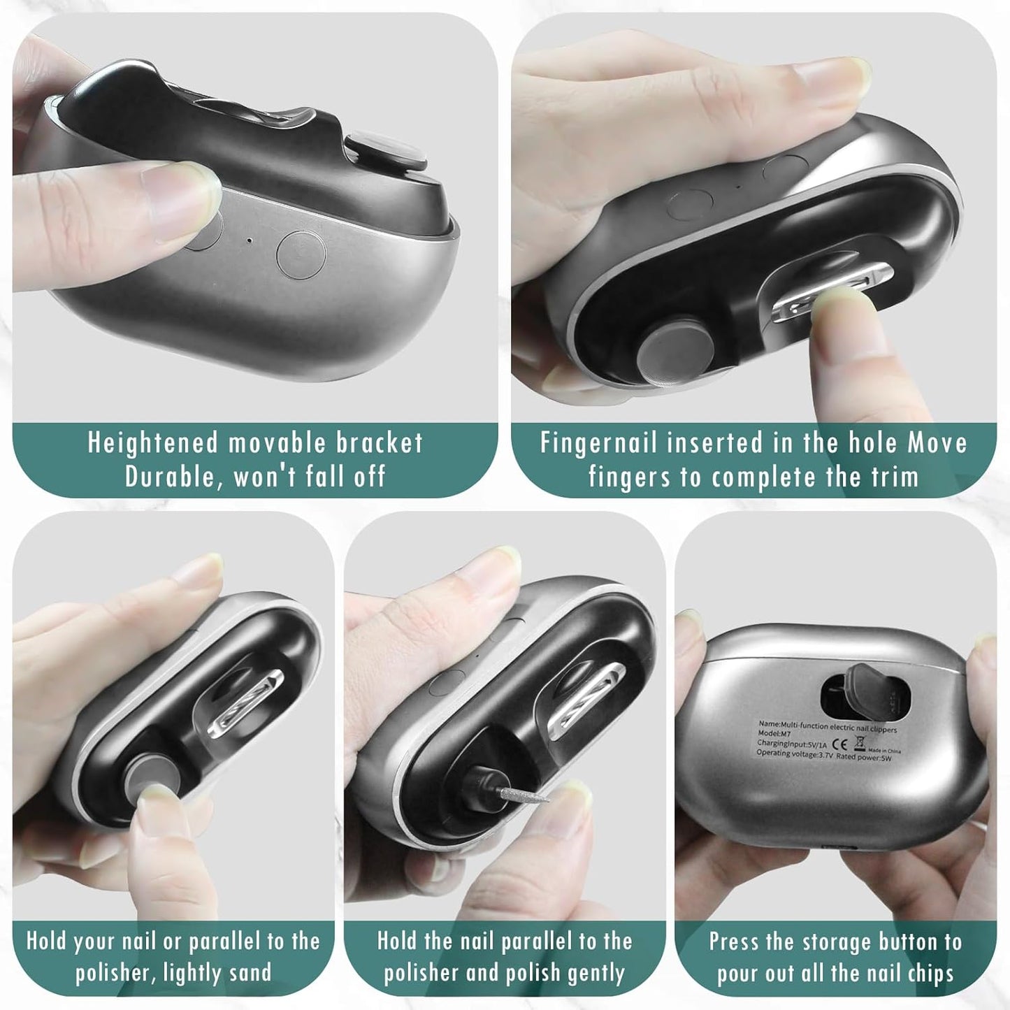 Aerbee 2 in 1 Electric Polishing Automatic Nail Clippers, Electric Nail Clipper USB Rechargeable Electric Nail File Kit with 2 Speeds Professional Manicure Pedicure Set with LED Light (Grey)