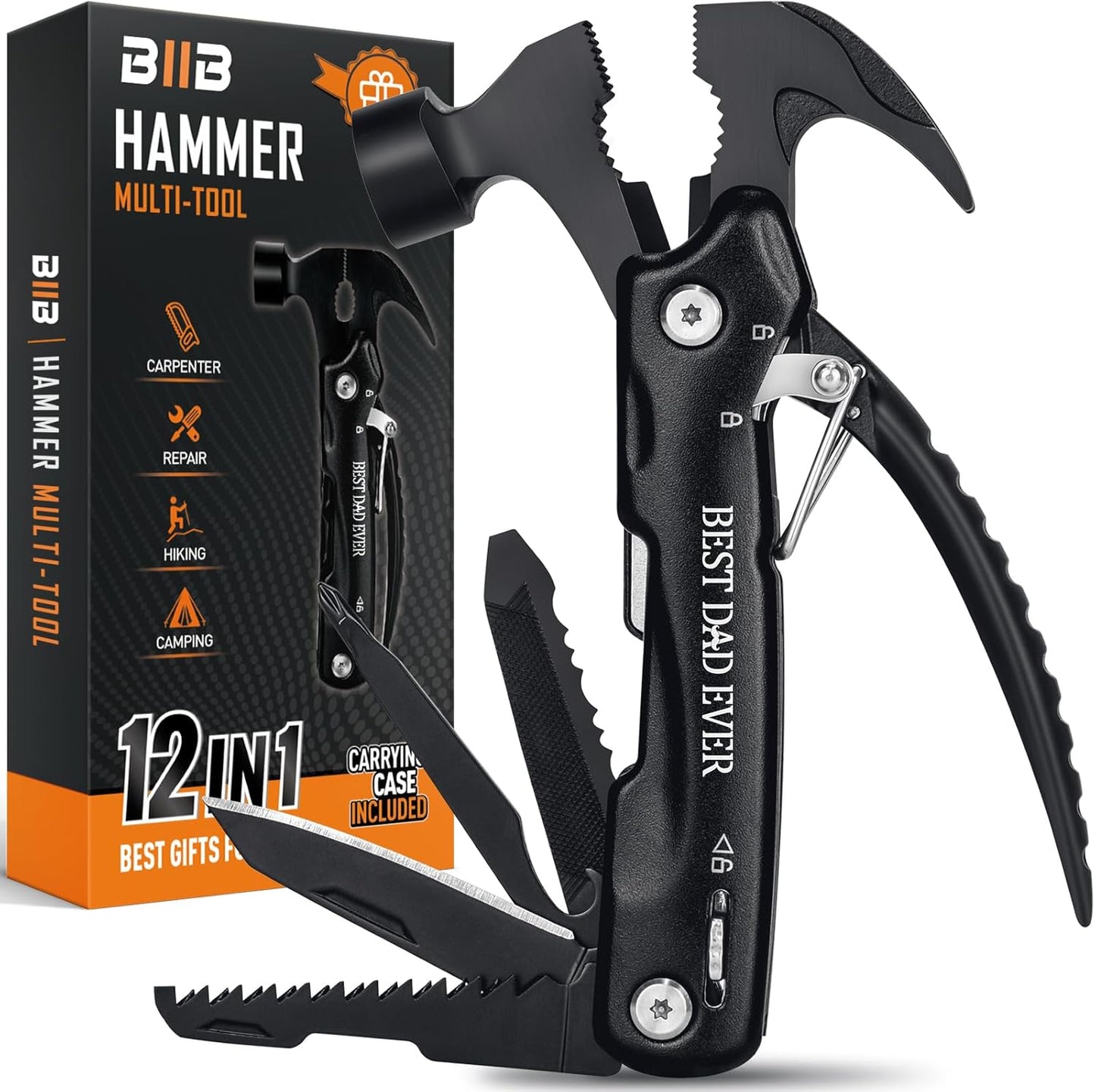 BIIB 12-in-1 Hammer Multitool – Stainless Steel Camping & EDC Tool for Men – Portable Multi Tool Hammer with Pliers, Saw & Screwdrivers - PuriLite