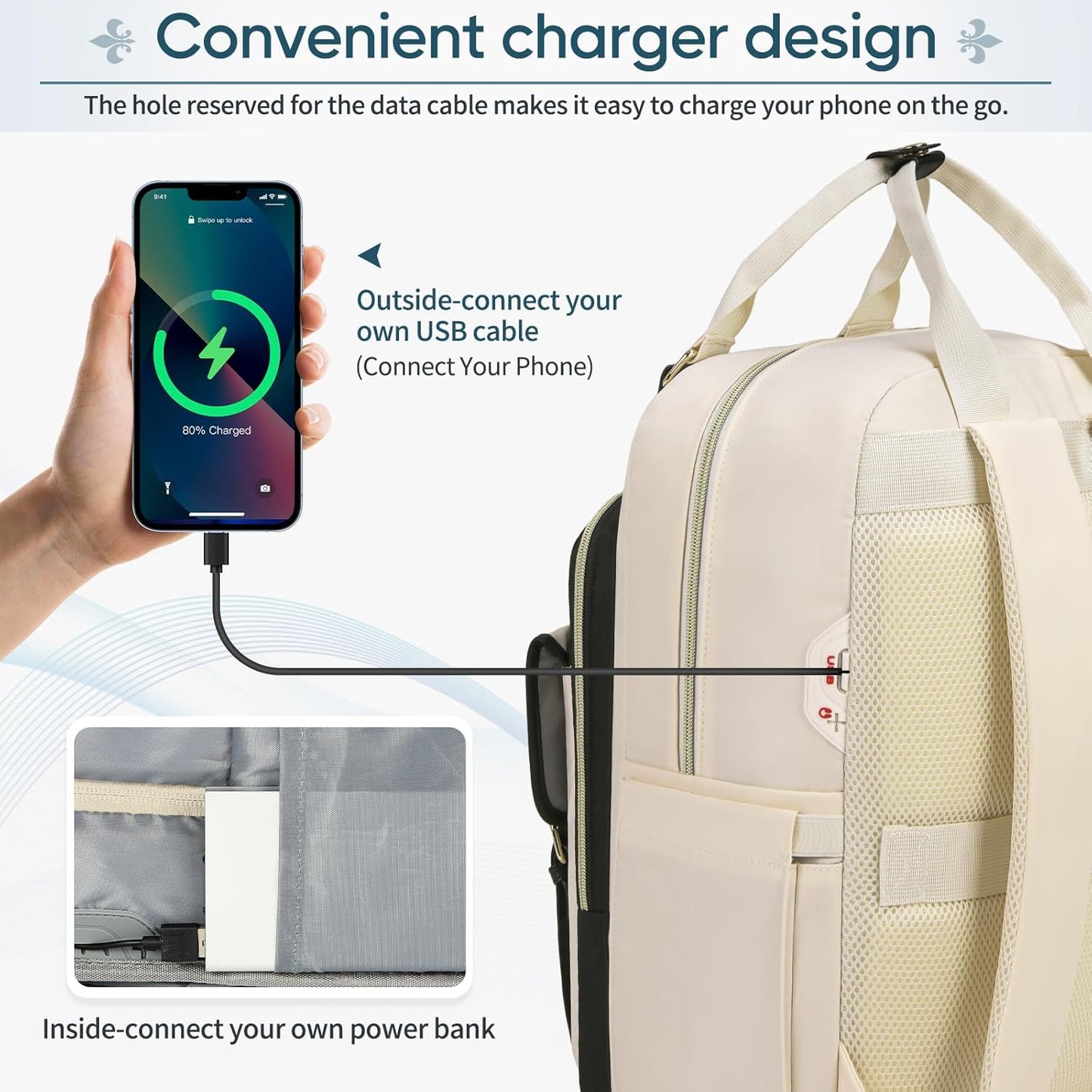 RAINSMORE Laptop Backpack 15.6 Inch for Women Large Travel Backpack with USB Charging Port Water Resistant