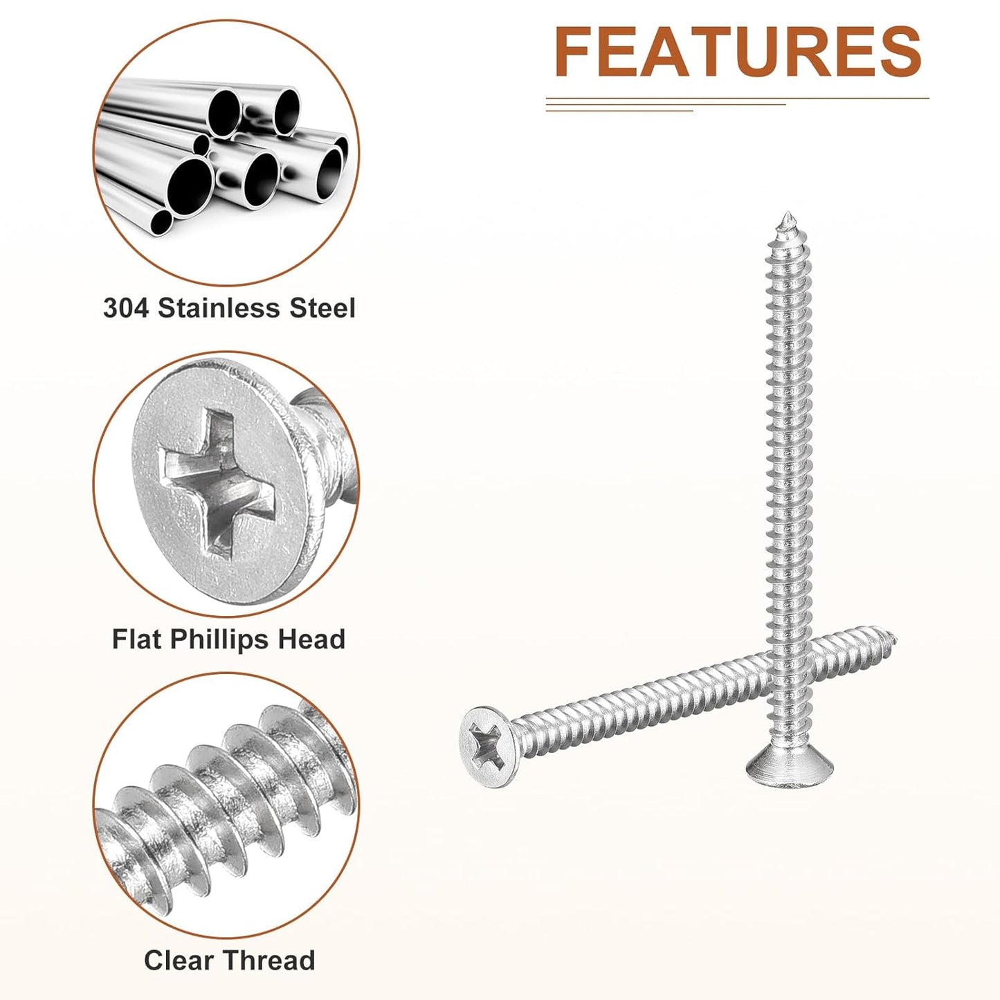 DTGN 100Pcs #6x1/2 Flat Head Wood Screws, 304 Stainless Steel Phillips Self Tapping Screws - Good for Woodworking, Furniture - Silver