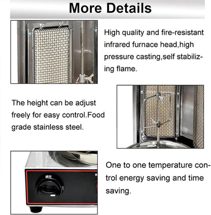 Electric Kebab Grill Vertical Broiler - Shawarma & Doner Kebab Machine with Temperature Control 50-350℃ for Commercial & Home Kitchen Use