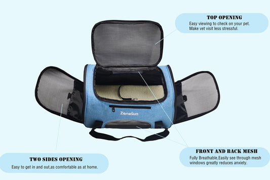 ZaneSun Cat Carrier Dog Carrier Pet Carrier for Small Medium Cats Dogs Puppies of 15 Lbs,Airline Approved Dog Cat Travel Carrier (Medium, Blue) - PuriLite