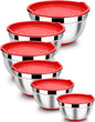 LIANYU Mixing Bowls Set of 6 with Airtight Lids, Size 7, 3.5, 2.5, 2, 1.5, 1QT Large Metal Stainless Steel Nesting Bowls for Cooking, Baking, Food Storage, Non-slip Bottom, Red