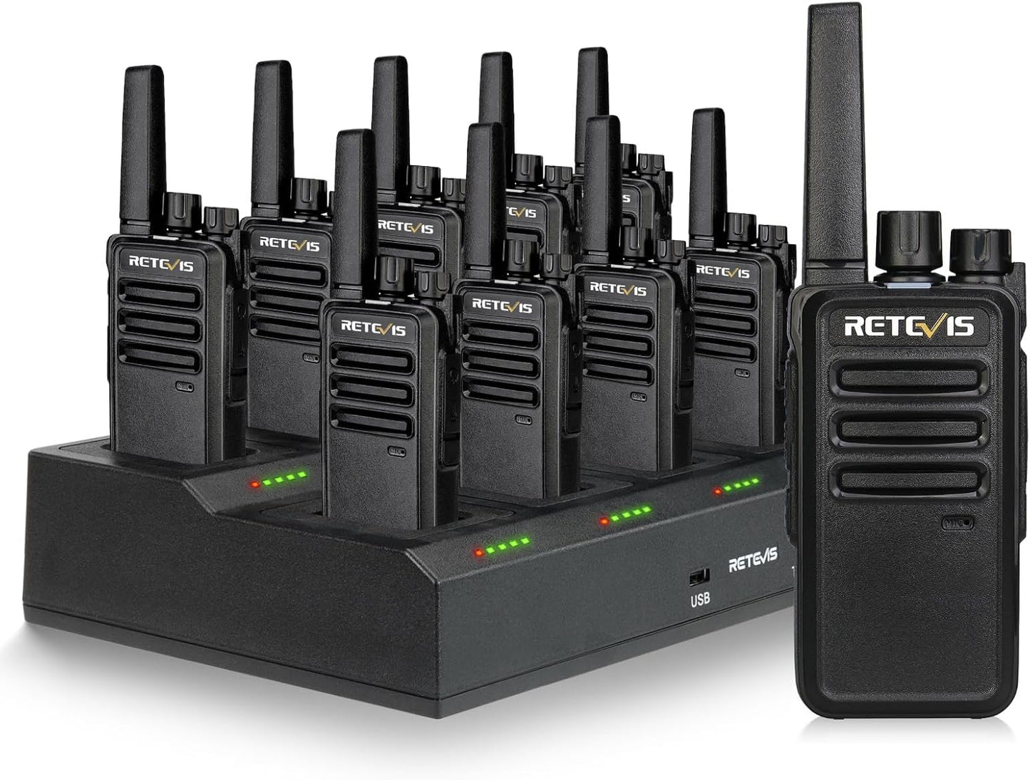 Retevis RT68H 2 Way Radios Long Range with 10 Way Charger,Walkie Talkies Rechargeable for Adults,Easier Charging,Easier Management,LED Display, Keypad Lock,Hands Free Compact Walkie Talkie (10 Pack)