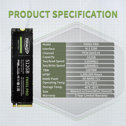 Fikwot FN950 2TB SSD M.2 2280 PCIe Gen4 x4 NVMe 1.4 Internal Solid State Drive - Speeds up to 4800MB/s, Dynamic SLC Cache,Compatible with Laptop,Desktop and Ps5