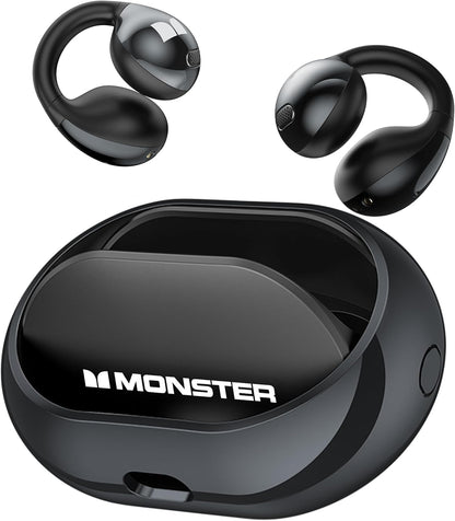 Monster Wireless Earbuds,Bluetooth 5.4 Clip-On Earbuds with HiFi Stereo,Open Ear Headphones with ENC Clear Call,21H Playtime,Fast Charge,Touch Control,IPX6 Waterproof Wireless Headphones for Sport