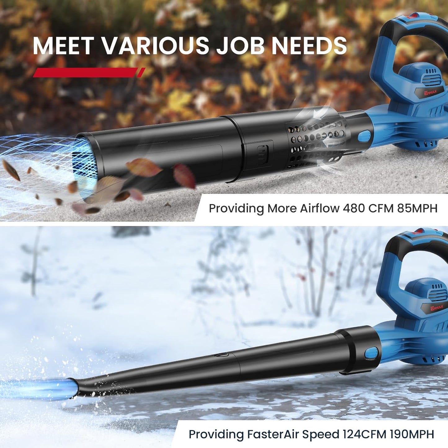 Leaf Blower Cordless,460CFM &190MPH,20V 4.0Ah Upgrade Battery Powered 2-in-1 Leaf Blower(Upgraded),6 Variable Speed,for Blowing Leaves,Debris,Snow and Dust,4.0Ah Battery&Charger Included(Blue)