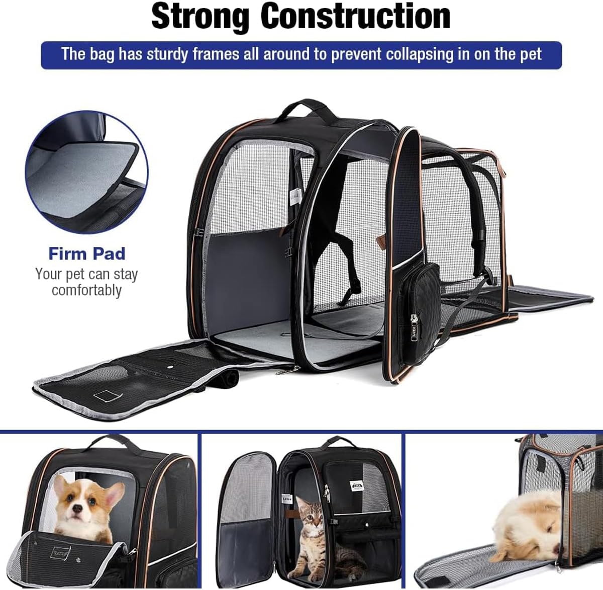Lekespring Cat Bag, Expandable Cat Backpack Carrier for Small Dogs Medium Cats Fit Up to 18 Lbs, Dog Backpack Carrier, Foldable Pet Backpack Carrier for Travel, Hiking, Outdoor Use (Grey)