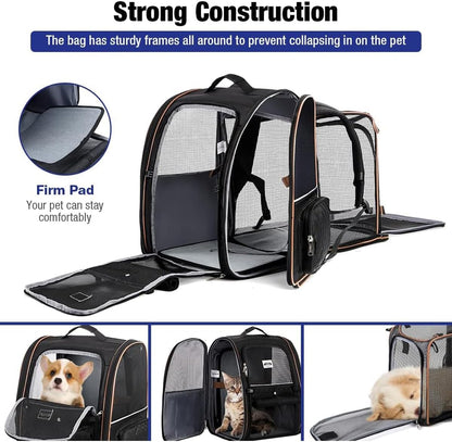 Lekespring Cat Bag, Expandable Cat Backpack Carrier for Small Dogs Medium Cats Fit Up to 18 Lbs, Dog Backpack Carrier, Foldable Pet Backpack Carrier for Travel, Hiking, Outdoor Use (Grey)