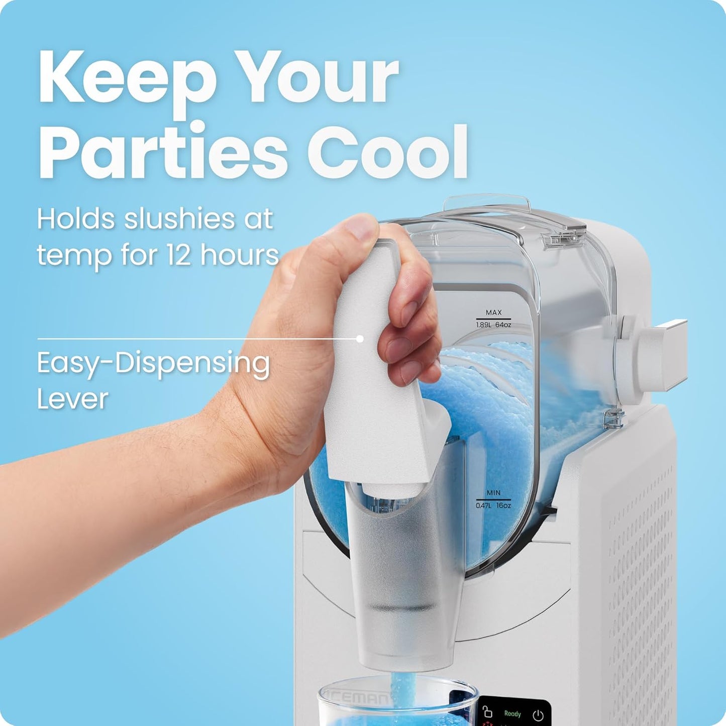 Iceman by Chefman Slush-Ease MAX 90oz Slushie Machine, 64oz Liquid Capacity Frozen Drink Maker & Slushy Machine with 5 Presets and LED Display, Perfect for Frozen Margaritas, Frappes, Smoothies