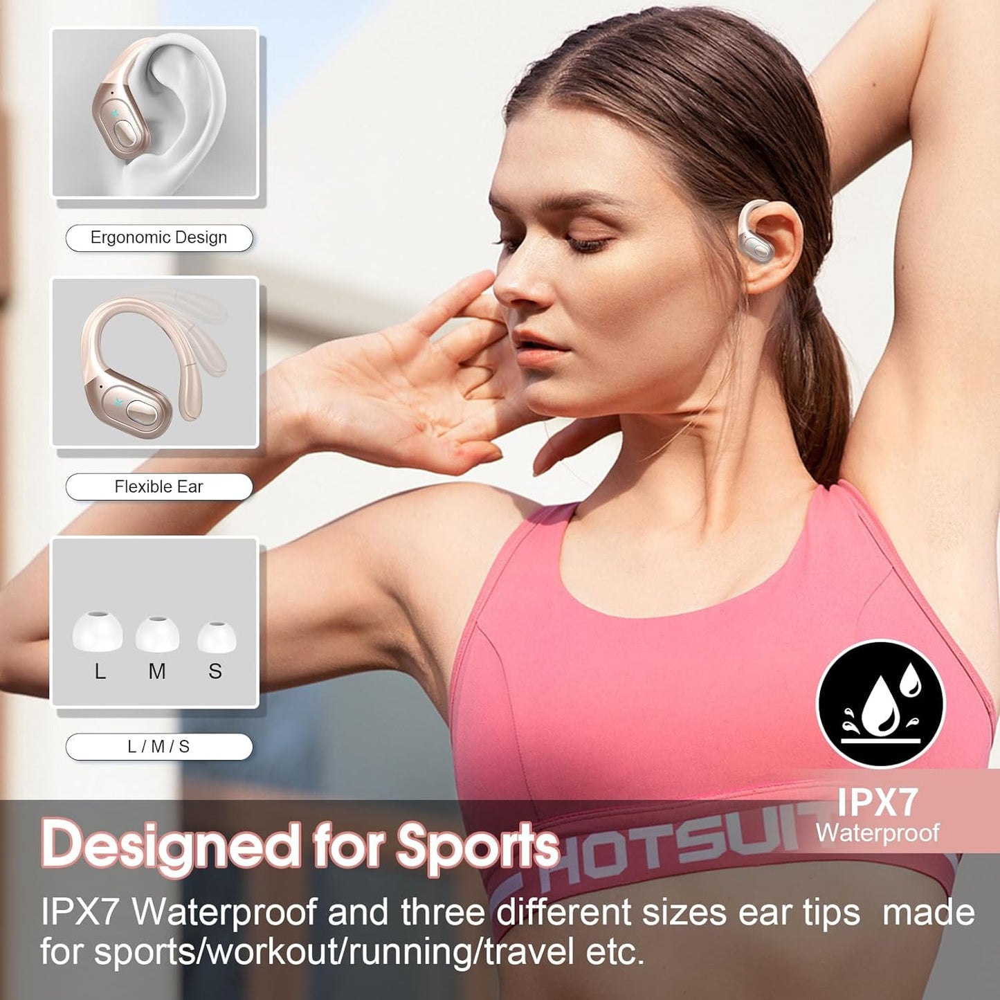 STECEi Wireless Earbuds 75hrs Bluetooth 5.4 Headphone Sport, Bluetooth Earbuds HiFi Stereo Over Ear Bud with Earhooks, ENC Noise Cancelling Mic, IP7 Waterproof Wireless Earphone for Workout/Running