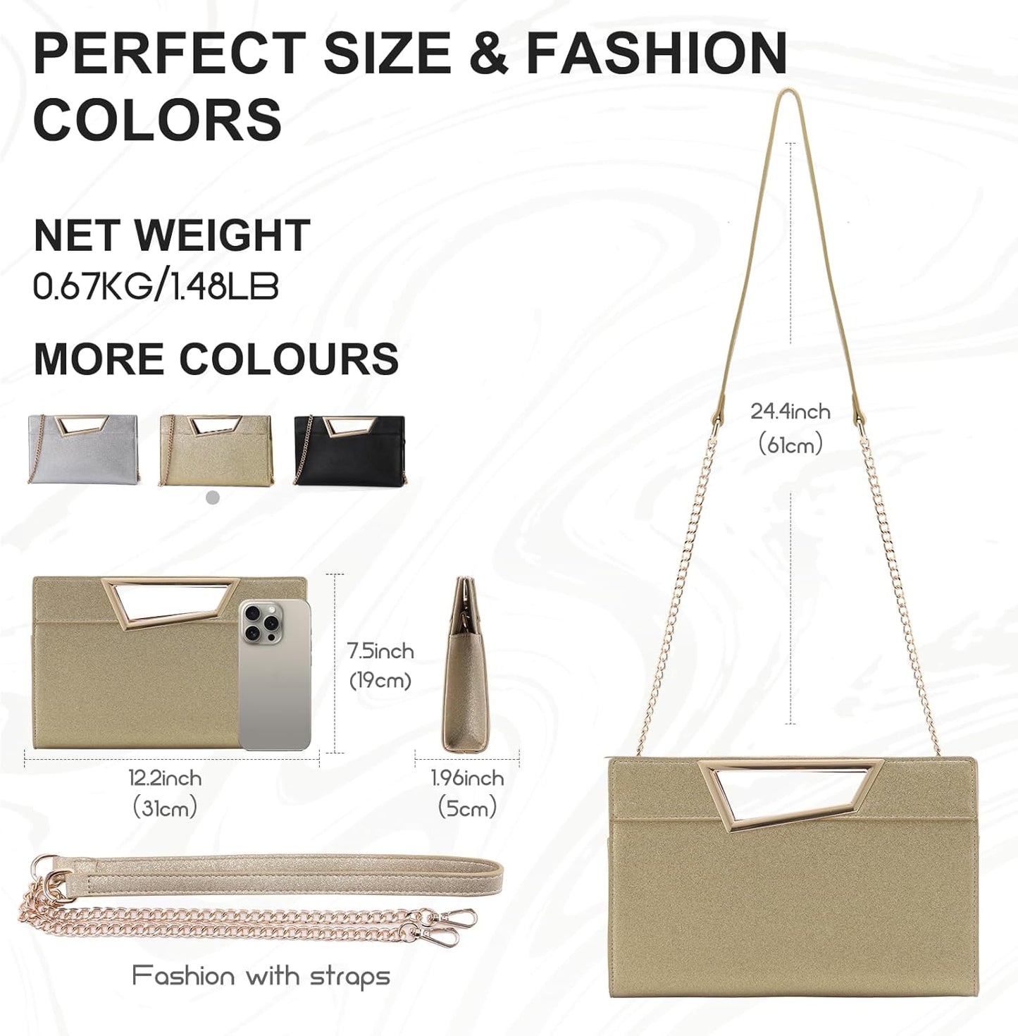 VX VONXURY Clutch Purses for Women,Elegant Vegan Leather Crossbody Purses Handbag Evening Bag for Daily Wedding Party - PuriLite