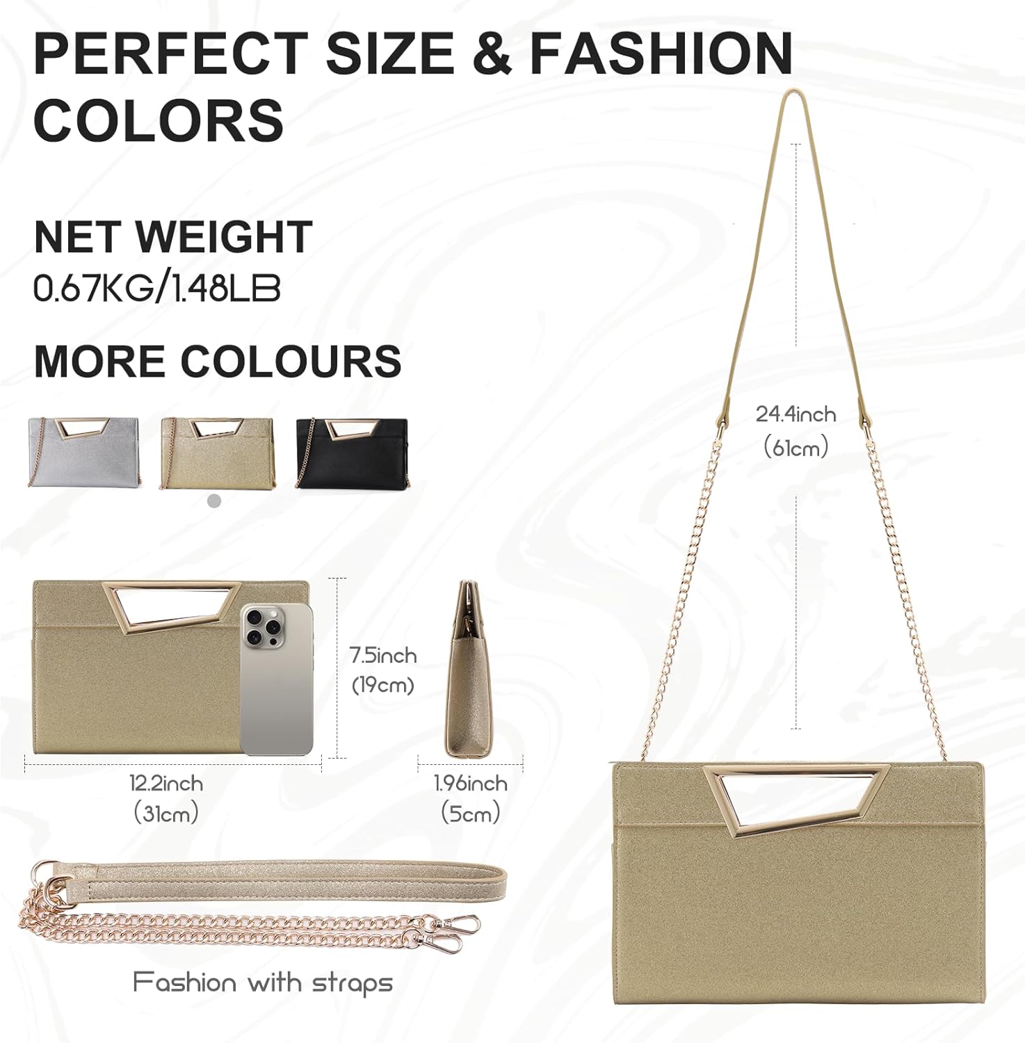 VX VONXURY Clutch Purses for Women,Elegant Vegan Leather Crossbody Purses Handbag Evening Bag for Daily Wedding Party - PuriLite