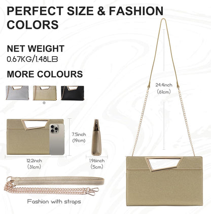 VX VONXURY Clutch Purses for Women,Elegant Vegan Leather Crossbody Purses Handbag Evening Bag for Daily Wedding Party - PuriLite