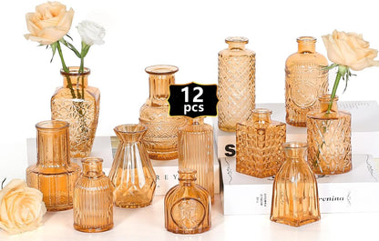 Sawoake Mini Bud Vases As Wedding Centerpieces for Tables,Clear Bud Vases for Flowers,Small Flower Vases Suitable for Birthday Party,Anniversary,Wedding Reception,Baby Shower (Clear-12PCS)