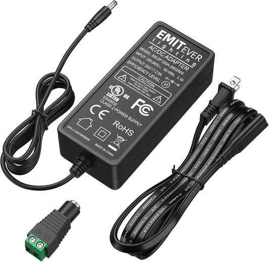 EMITEVER 24V DC LED Power Supply, 60W LED Power Adapter, Lighting Transformers, Input AC 100-240V UL-Listed,Class 2