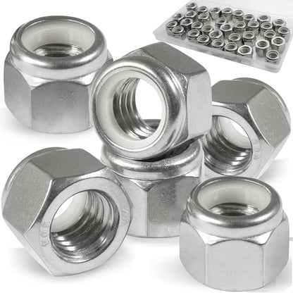 Vifmy 110 Pack 1/4"-20 Inch Lock Nuts,304 (A2-70) Stainless Steel Nylon Insert Locknuts,Standard Inch Thread Nylock Nuts for Bolts