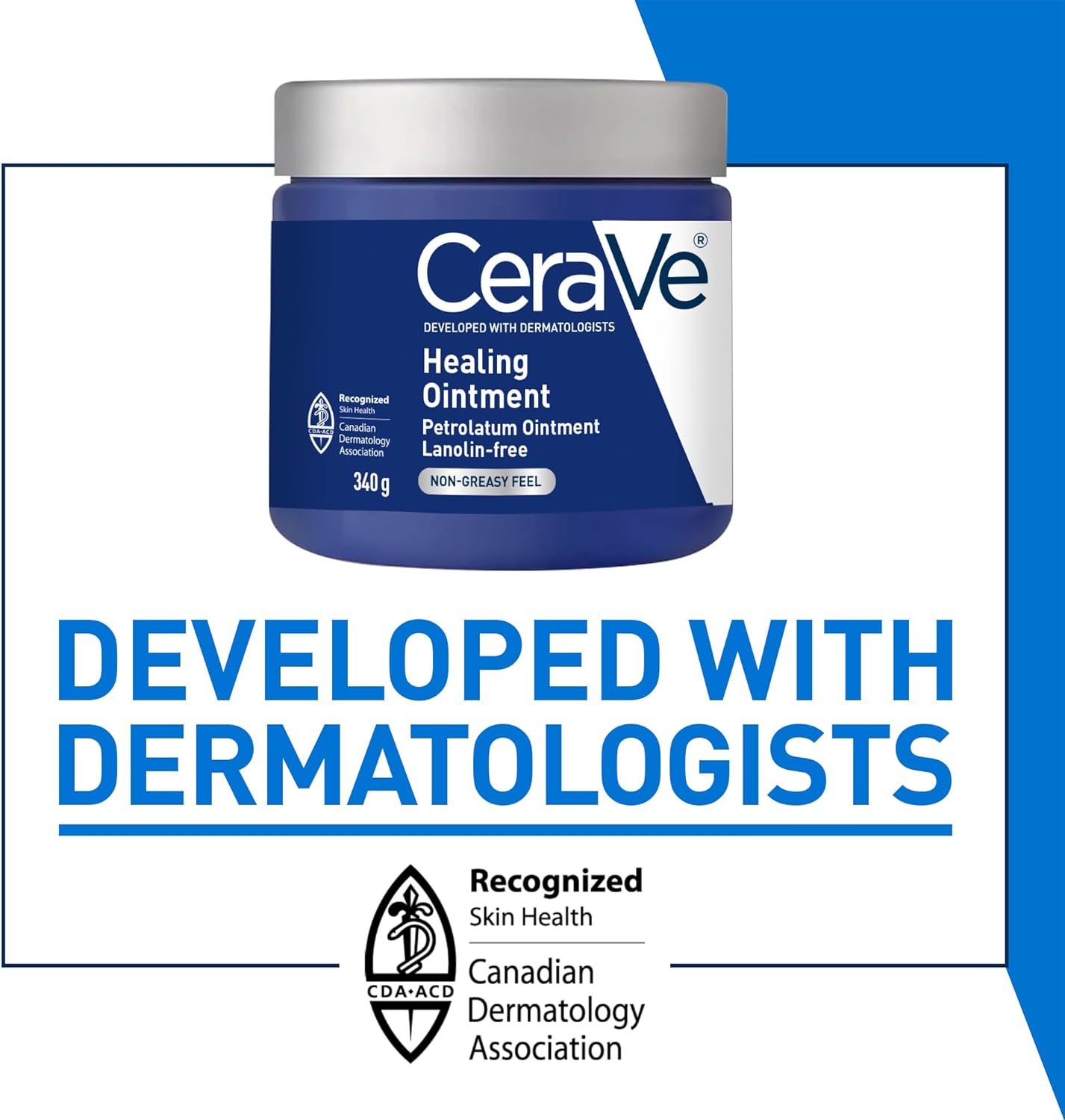 CeraVe Healing Ointment, Moisturizing Petrolatum Skin Protectant for Dry Skin with Hyaluronic Acid and Ceramides, Multi-Purpose Face, Body & Lip Balm, Lanolin-Free & Fragrance-Free, 340g