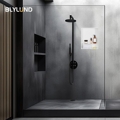 BLYLUND Shower Niche 12" x 24" NO Tile Needed,Matte Black Double Shelf Organizer, Square Corners Wall-Inserted Niche Recessed Shower Shelf Modern Soap Niche for Bathroom