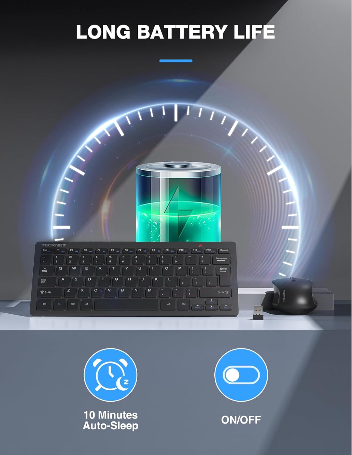TECKNET Keyboard and Mouse Wireless - Compact 2.4GHz Wireless Keyboard and Mouse Combo with Adjustable DPI, Ultra-Quiet Clicks, Lag-Free Performance for Computer, Laptop, PC, Windows, Mac, Chrome OS