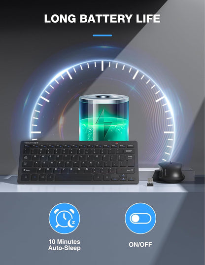 TECKNET Keyboard and Mouse Wireless - Compact 2.4GHz Wireless Keyboard and Mouse Combo with Adjustable DPI, Ultra-Quiet Clicks, Lag-Free Performance for Computer, Laptop, PC, Windows, Mac, Chrome OS