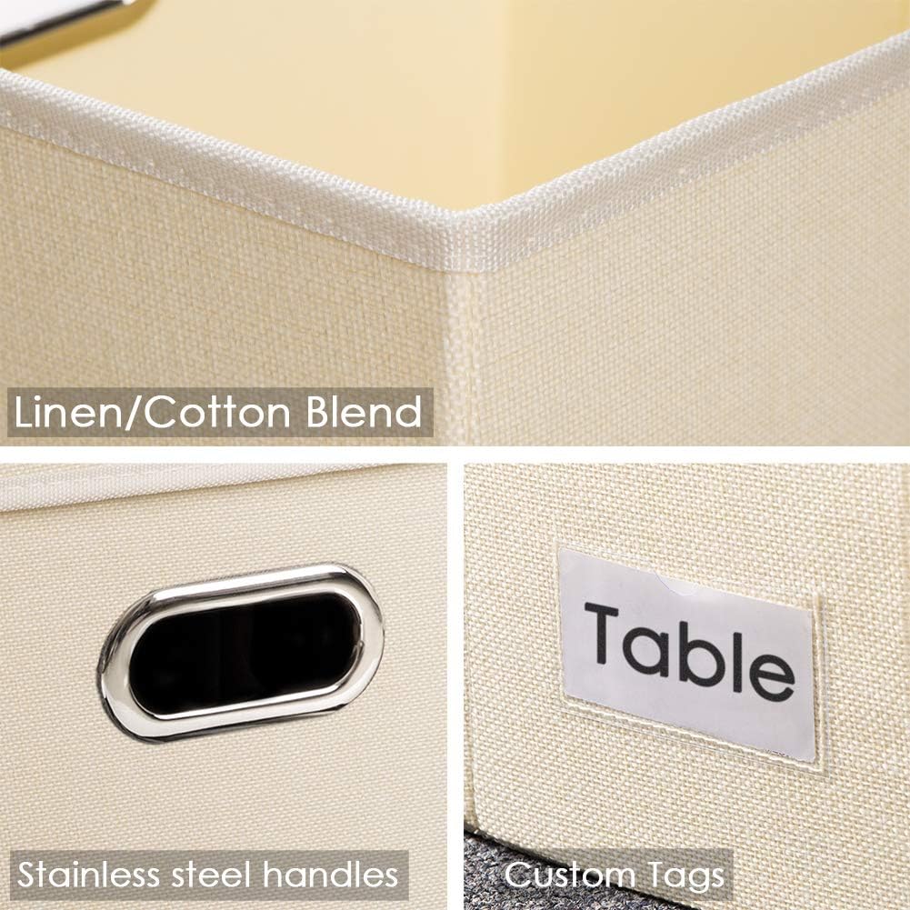 PRANDOM Large Foldable Storage Bin with Lid [1-Pack] Linen Fabric Decorative Storage Box Organizer Containers Basket Cube with Handles Divider for Bedroom Closet Office Living Room (17.7x11.8x11.8")