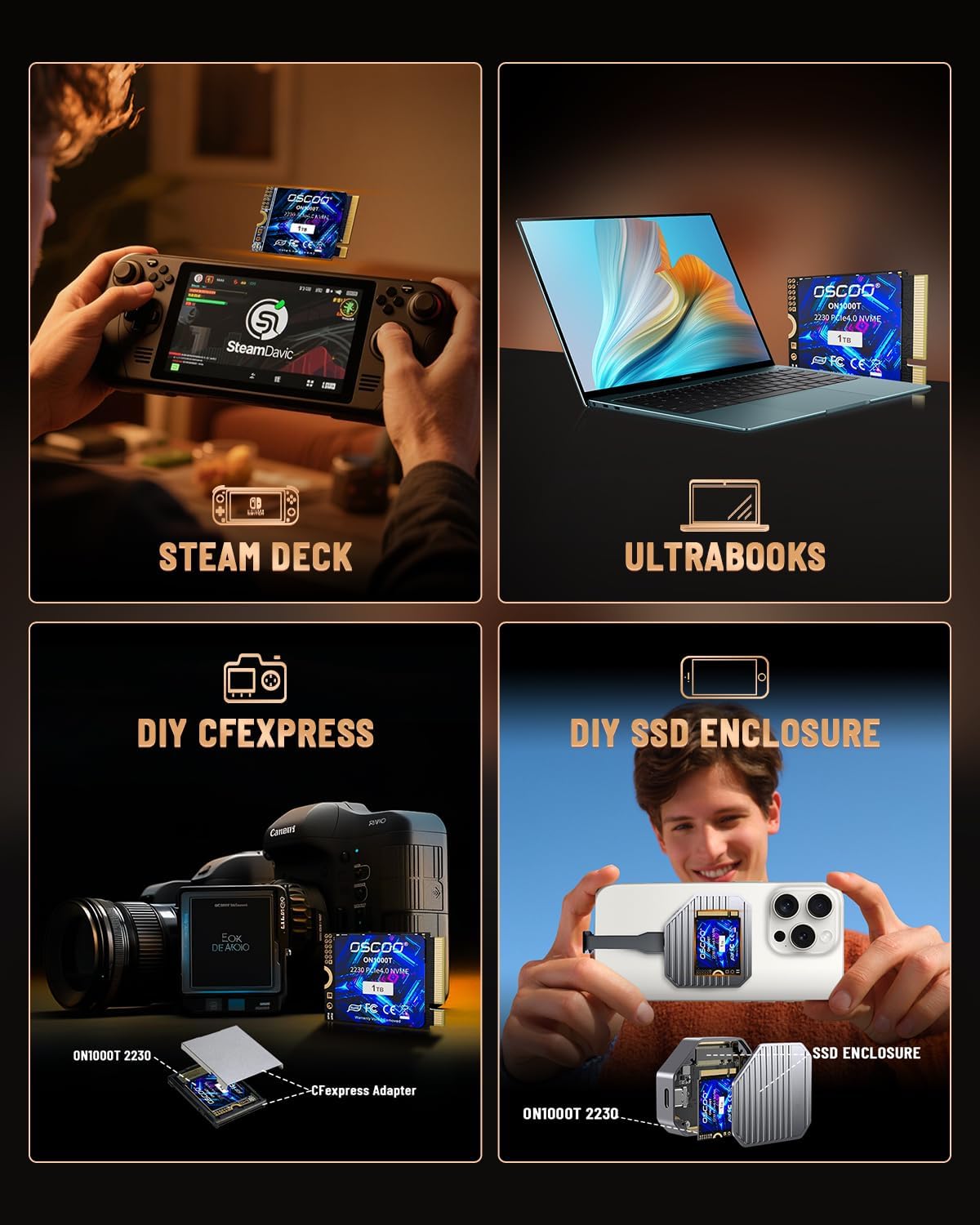 OSCOO 1TB NVMe SSD – M.2 2242 PCIe Gen4x4 Internal Solid State Drive, Up to 5400MB/s Read & 4900MB/s Write, 3D NAND, Compact High-Speed Storage for Ultrabooks, Mini PCs, Embedded Systems - ON1000B